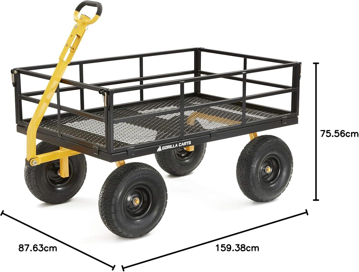 imageGorilla Carts GOR1400COM Steel Utility Garden Cart HeavyDuty Convertible 2in1 Handle and Removable Sides 12 cu ft 1400 lb Capacity BlackBlack