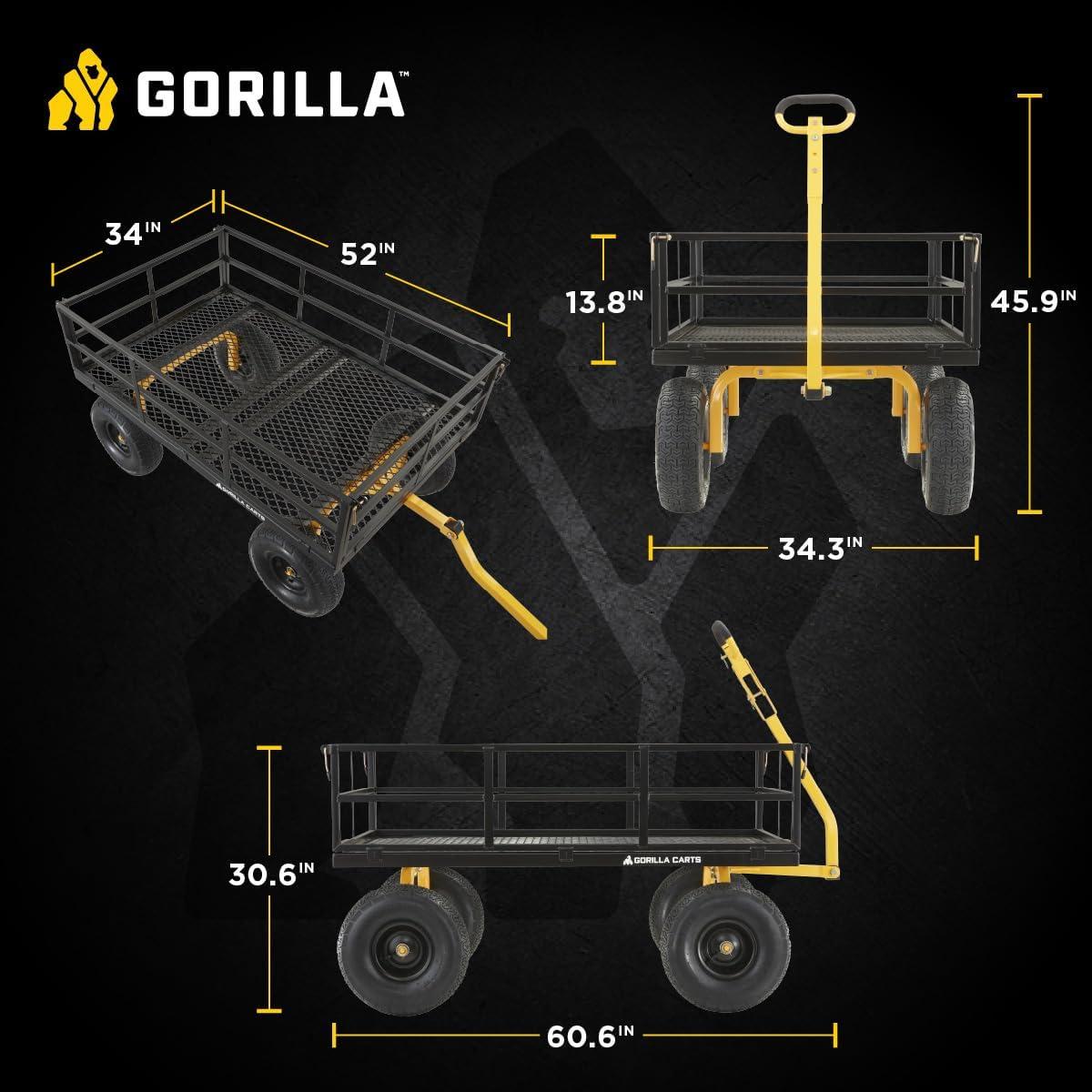 imageGorilla Carts GOR1400COM Steel Utility Garden Cart HeavyDuty Convertible 2in1 Handle and Removable Sides 12 cu ft 1400 lb Capacity BlackBlack