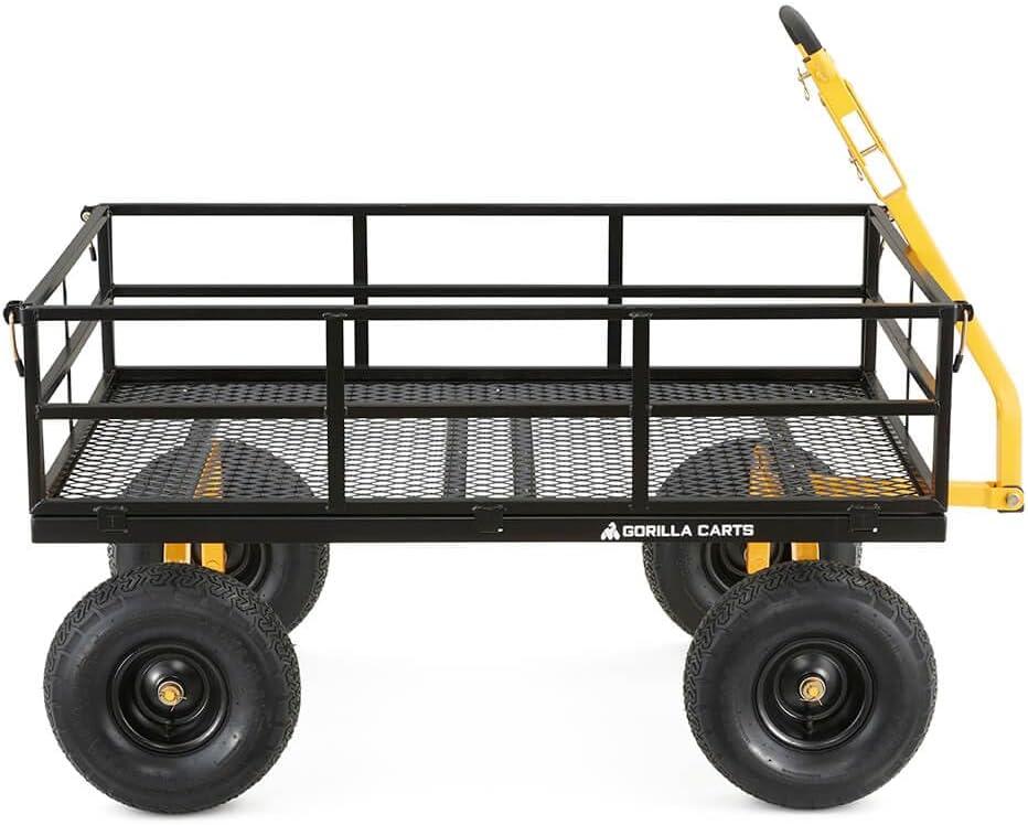 imageGorilla Carts GOR1400COM Steel Utility Garden Cart HeavyDuty Convertible 2in1 Handle and Removable Sides 12 cu ft 1400 lb Capacity BlackBlack