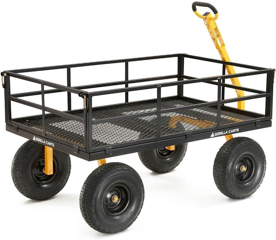 imageGorilla Carts GOR1400COM Steel Utility Garden Cart HeavyDuty Convertible 2in1 Handle and Removable Sides 12 cu ft 1400 lb Capacity BlackBlack