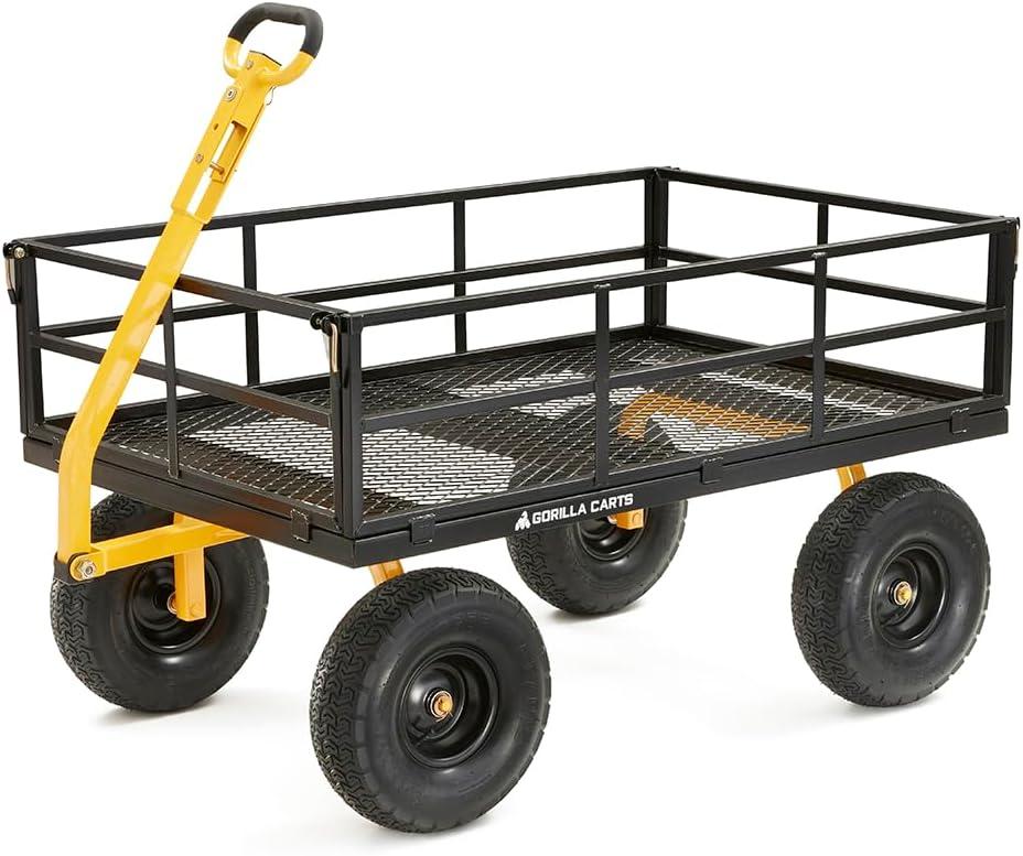 imageGorilla Carts GOR1400COM Steel Utility Garden Cart HeavyDuty Convertible 2in1 Handle and Removable Sides 12 cu ft 1400 lb Capacity BlackBlack