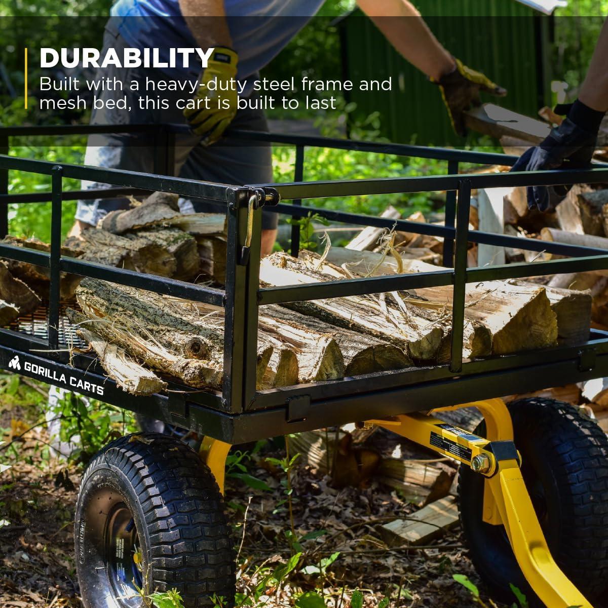 imageGorilla Carts GOR1400COM Steel Utility Garden Cart HeavyDuty Convertible 2in1 Handle and Removable Sides 12 cu ft 1400 lb Capacity BlackBlack