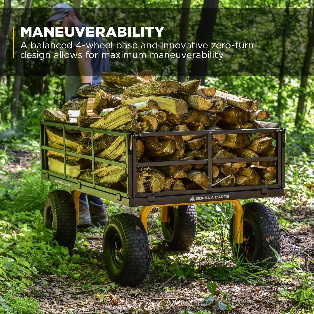 imageGorilla Carts GOR1400COM Steel Utility Garden Cart HeavyDuty Convertible 2in1 Handle and Removable Sides 12 cu ft 1400 lb Capacity BlackBlack