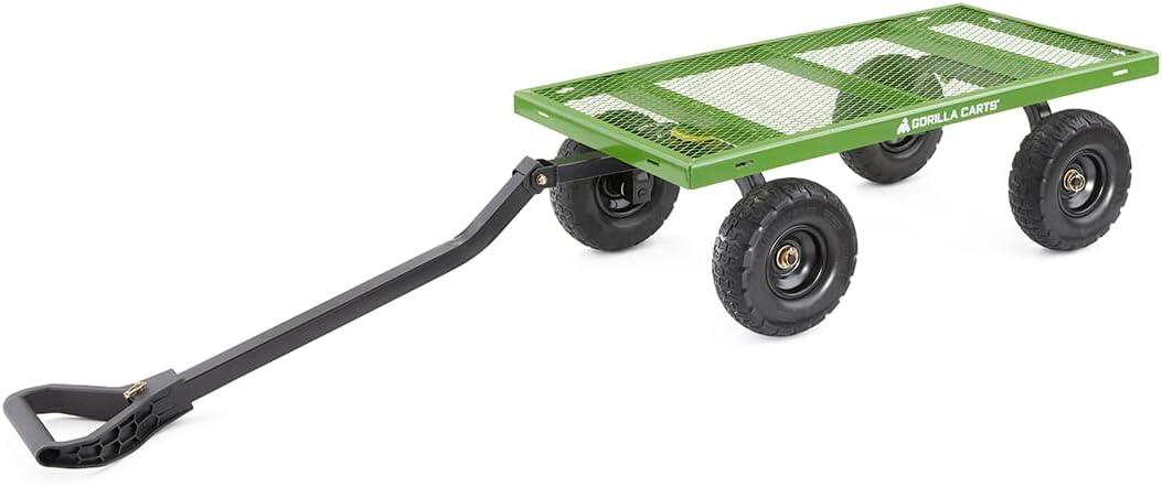 imageGorilla Carts GOR1400COM Steel Utility Garden Cart HeavyDuty Convertible 2in1 Handle and Removable Sides 12 cu ft 1400 lb Capacity BlackGreen No Flat Tires