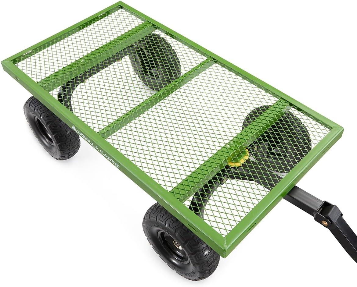 imageGorilla Carts GOR1400COM Steel Utility Garden Cart HeavyDuty Convertible 2in1 Handle and Removable Sides 12 cu ft 1400 lb Capacity BlackGreen No Flat Tires