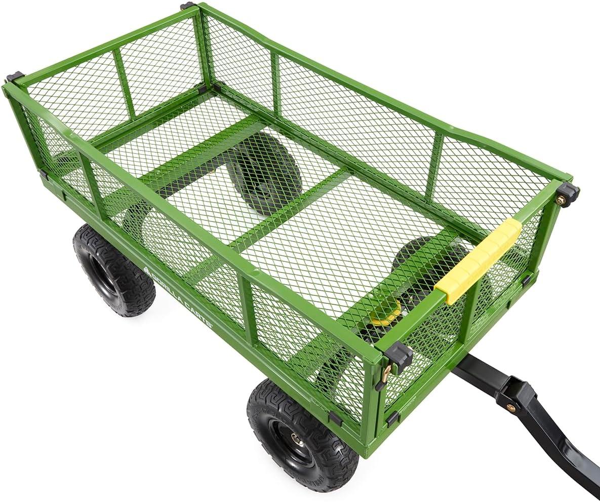 imageGorilla Carts GOR1400COM Steel Utility Garden Cart HeavyDuty Convertible 2in1 Handle and Removable Sides 12 cu ft 1400 lb Capacity BlackGreen No Flat Tires
