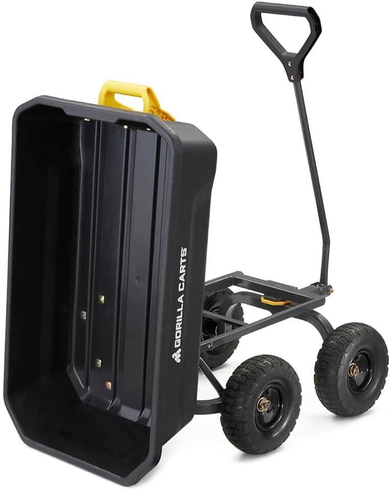 imageGorilla Carts HeavyDuty Dump Cart Patented QuickRelease Dumping Steel Frame 600 lb Capacity NoFlat 10Inch Tires Utility Wagon for Garden Yard Beach4Cubic Feet
