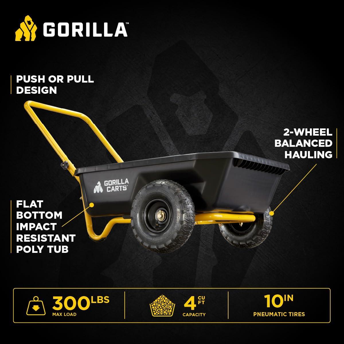 imageGorilla Carts HeavyDuty Dump Cart Patented QuickRelease Dumping Steel Frame 600 lb Capacity NoFlat 10Inch Tires Utility Wagon for Garden Yard Beach4Cubic Feet
