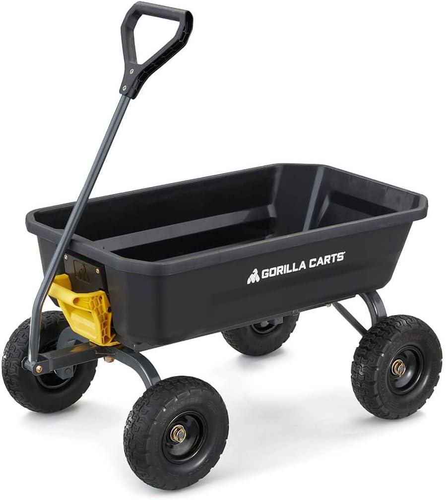 imageGorilla Carts HeavyDuty Dump Cart Patented QuickRelease Dumping Steel Frame 600 lb Capacity NoFlat 10Inch Tires Utility Wagon for Garden Yard Beach4Cubic Feet