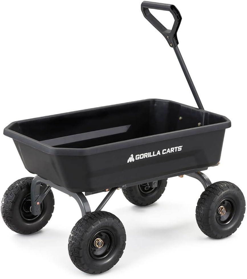 imageGorilla Carts HeavyDuty Dump Cart Patented QuickRelease Dumping Steel Frame 600 lb Capacity NoFlat 10Inch Tires Utility Wagon for Garden Yard Beach4Cubic Feet