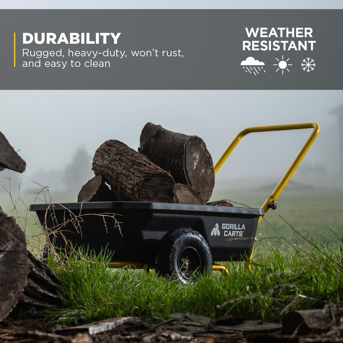 imageGorilla Carts HeavyDuty Dump Cart Patented QuickRelease Dumping Steel Frame 600 lb Capacity NoFlat 10Inch Tires Utility Wagon for Garden Yard Beach4Cubic Feet