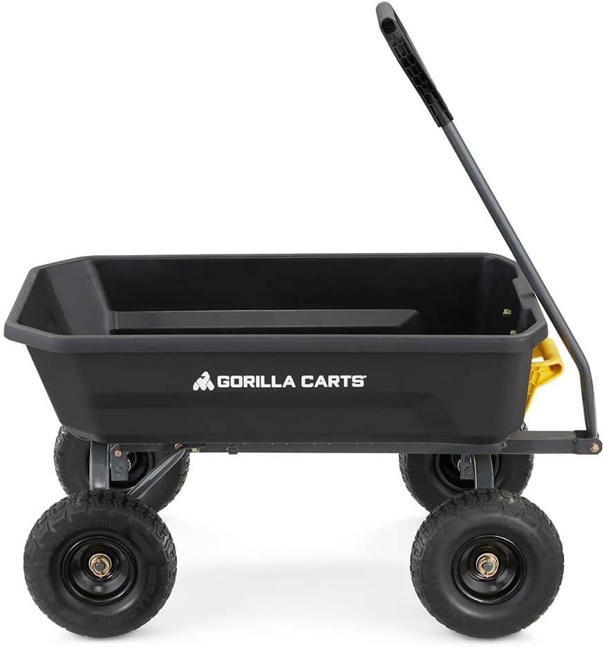 imageGorilla Carts HeavyDuty Dump Cart Patented QuickRelease Dumping Steel Frame 600 lb Capacity NoFlat 10Inch Tires Utility Wagon for Garden Yard Beach4Cubic Feet