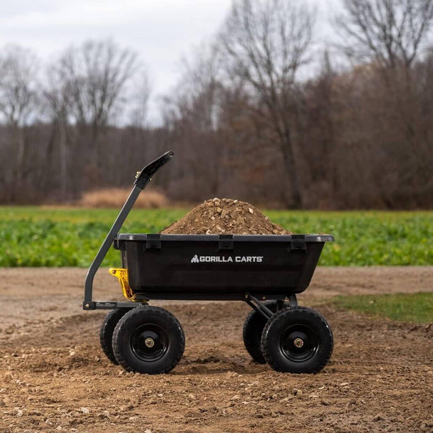 imageGorilla Carts HeavyDuty Dump Cart Patented QuickRelease Dumping Steel Frame 600 lb Capacity NoFlat 10Inch Tires Utility Wagon for Garden Yard Beach7Cubic Feet