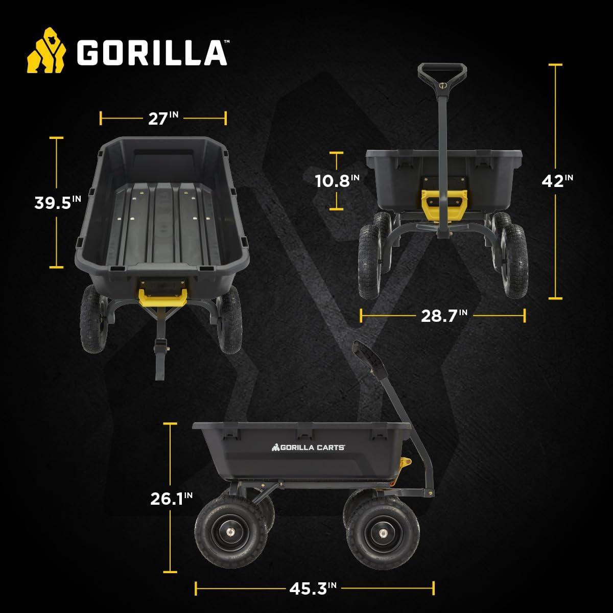 imageGorilla Carts HeavyDuty Dump Cart Patented QuickRelease Dumping Steel Frame 600 lb Capacity NoFlat 10Inch Tires Utility Wagon for Garden Yard Beach7Cubic Feet