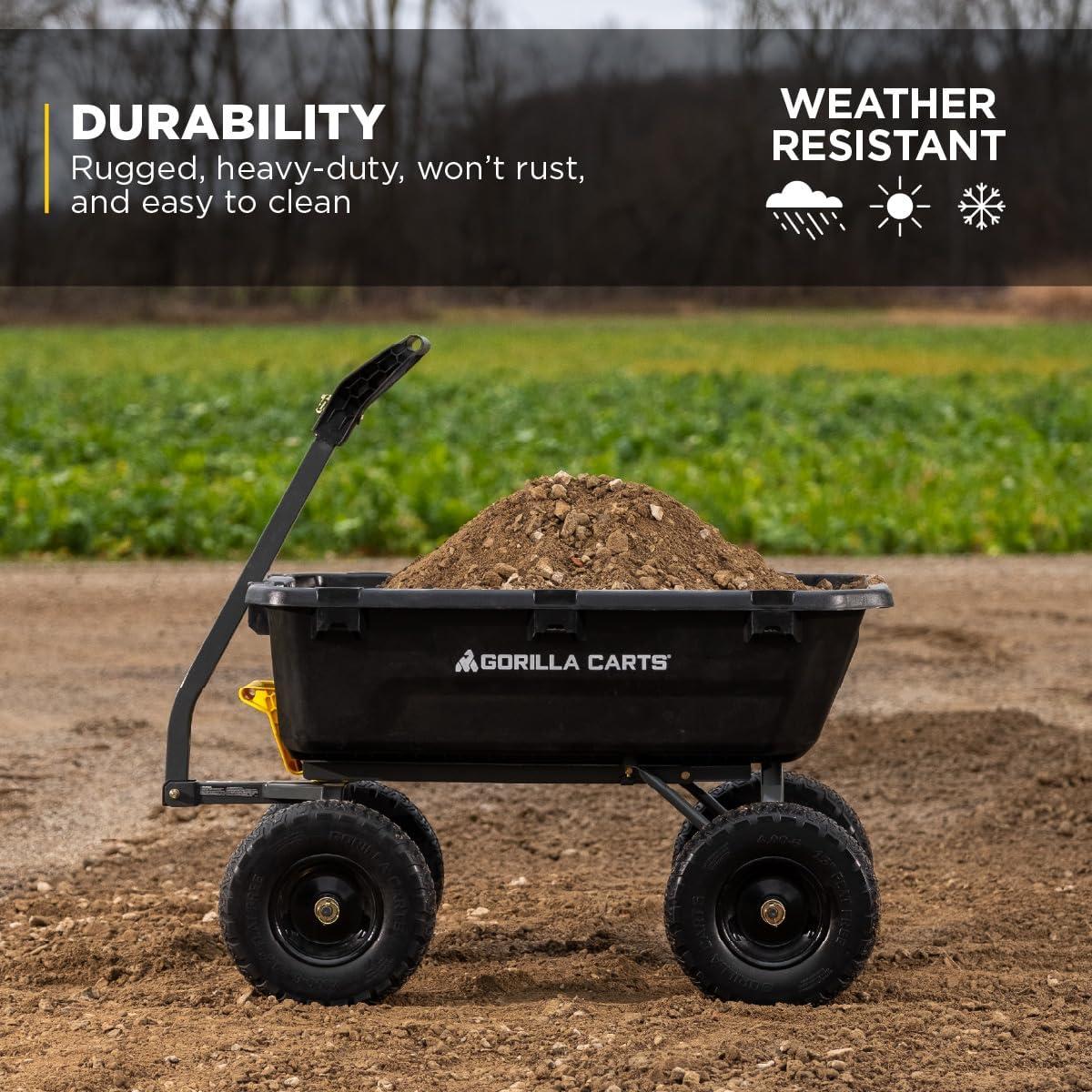 imageGorilla Carts HeavyDuty Dump Cart Patented QuickRelease Dumping Steel Frame 600 lb Capacity NoFlat 10Inch Tires Utility Wagon for Garden Yard Beach7Cubic Feet