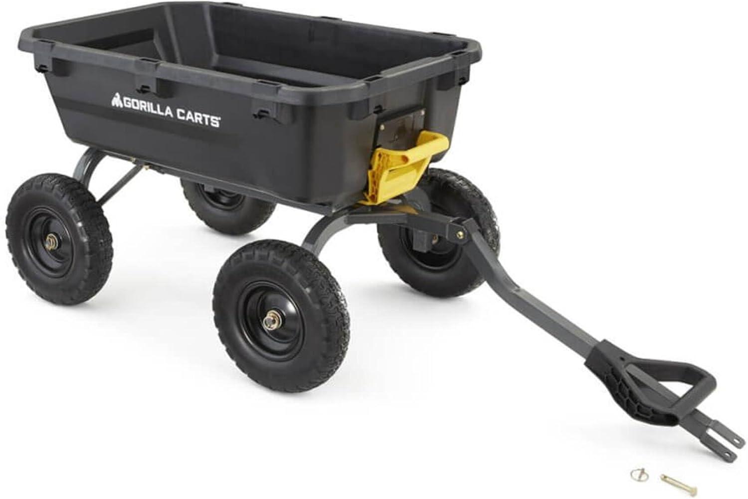 imageGorilla Carts HeavyDuty Dump Cart Patented QuickRelease Dumping Steel Frame 600 lb Capacity NoFlat 10Inch Tires Utility Wagon for Garden Yard Beach7Cubic Feet
