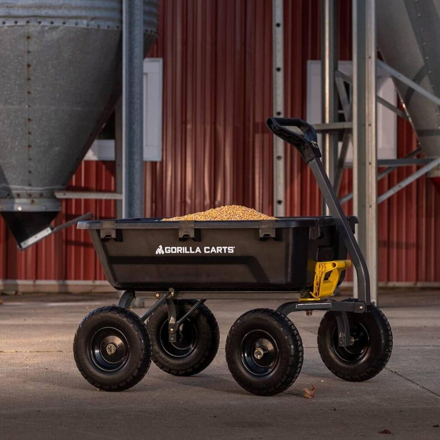 imageGorilla Carts HeavyDuty Dump Cart Patented QuickRelease Dumping Steel Frame 600 lb Capacity NoFlat 10Inch Tires Utility Wagon for Garden Yard Beach7Cubic Feet