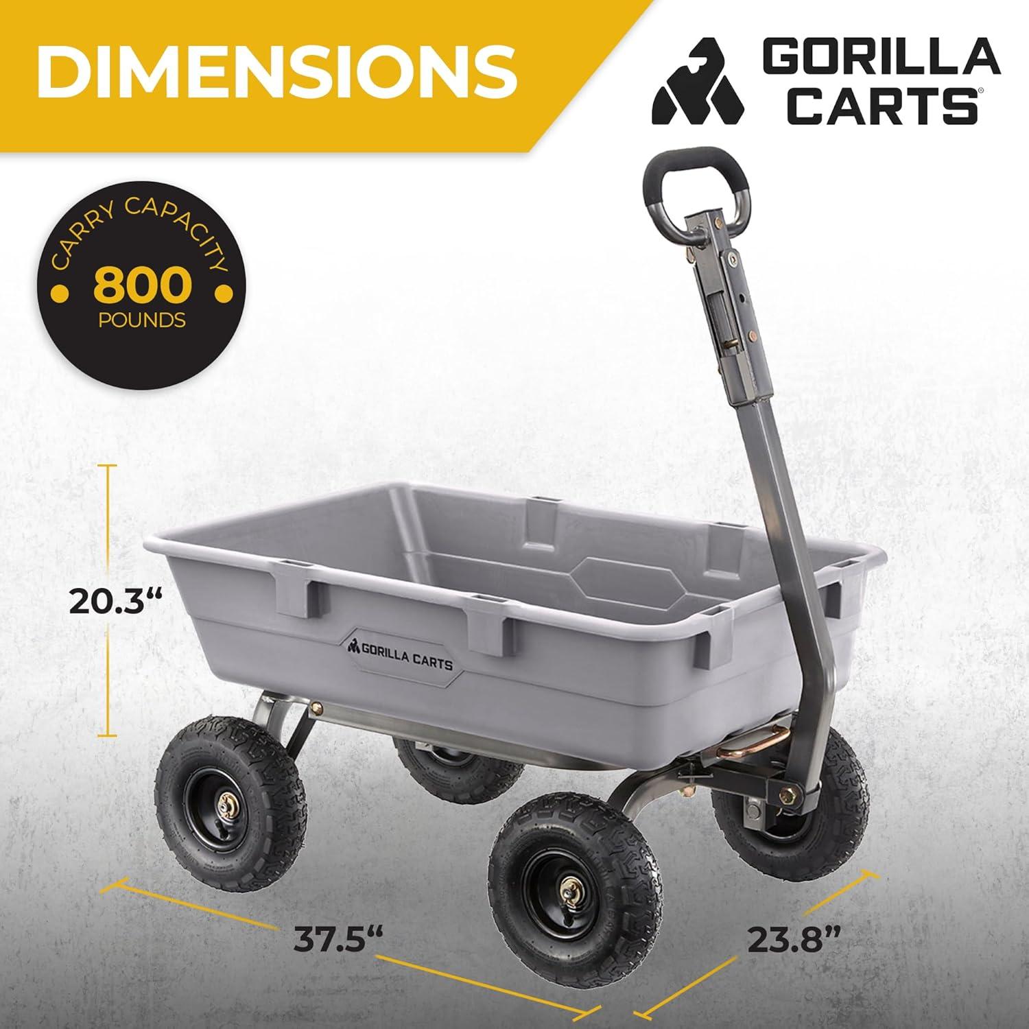 imageGorilla Carts Poly Garden Dump Cart 4 Cu Ft Tub 600 lb Haul Capacity Green  HeavyDuty Utility Wagon with QuickRelease Dumping ampamp Pneumatic Tires for Yard Landscaping and Gardening5Cubic Feet