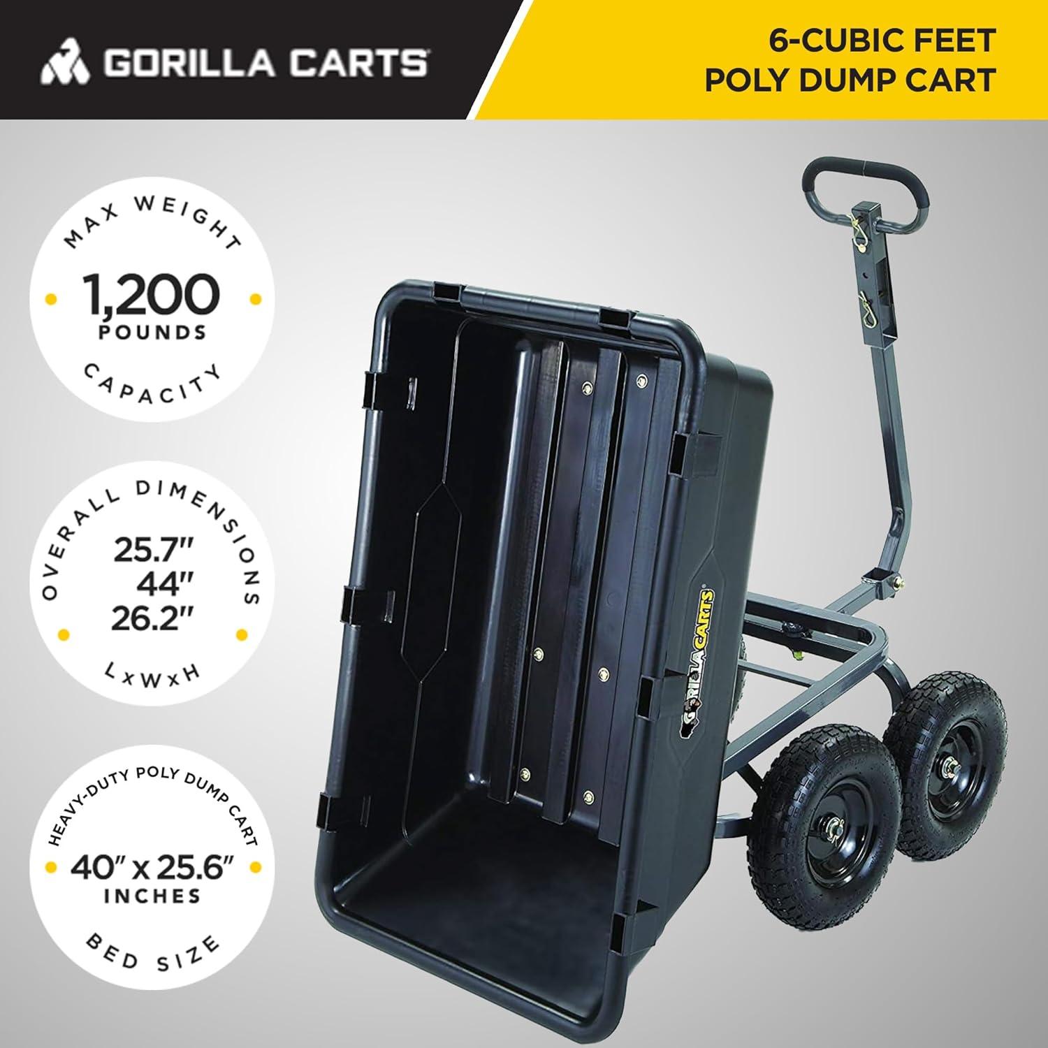 imageGorilla Carts Poly Garden Dump Cart 4 Cu Ft Tub 600 lb Haul Capacity Green  HeavyDuty Utility Wagon with QuickRelease Dumping ampamp Pneumatic Tires for Yard Landscaping and Gardening6Cubic Feet