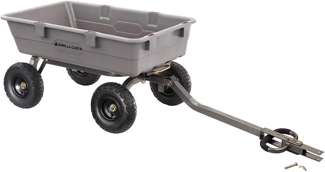 imageGorilla Carts Poly Garden Dump Cart 4 Cu Ft Tub 600 lb Haul Capacity Green  HeavyDuty Utility Wagon with QuickRelease Dumping ampamp Pneumatic Tires for Yard Landscaping and Gardening5Cubic Feet