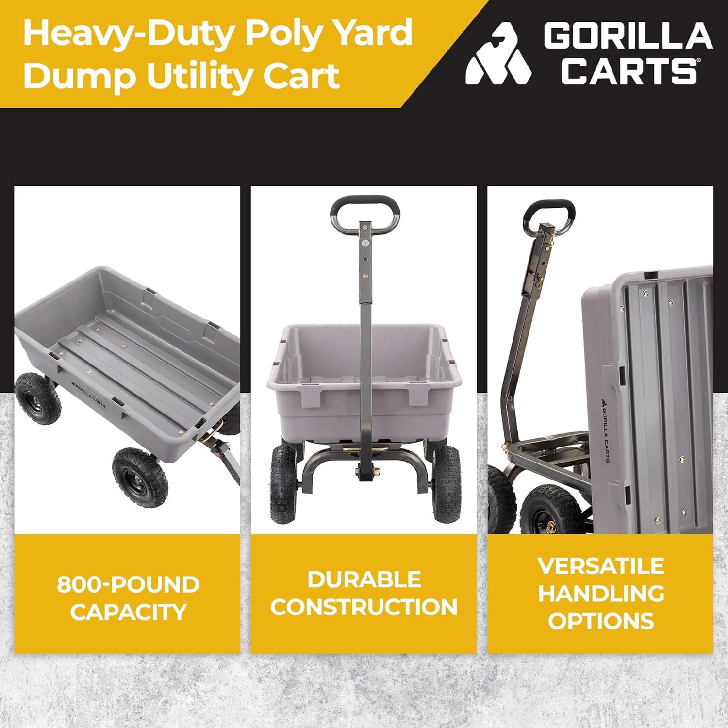 imageGorilla Carts Poly Garden Dump Cart 4 Cu Ft Tub 600 lb Haul Capacity Green  HeavyDuty Utility Wagon with QuickRelease Dumping ampamp Pneumatic Tires for Yard Landscaping and Gardening5Cubic Feet