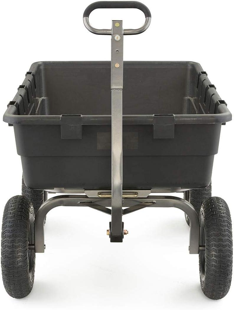 imageGorilla Carts Poly Garden Dump Cart 4 Cu Ft Tub 600 lb Haul Capacity Green  HeavyDuty Utility Wagon with QuickRelease Dumping ampamp Pneumatic Tires for Yard Landscaping and Gardening10Cubic Feet