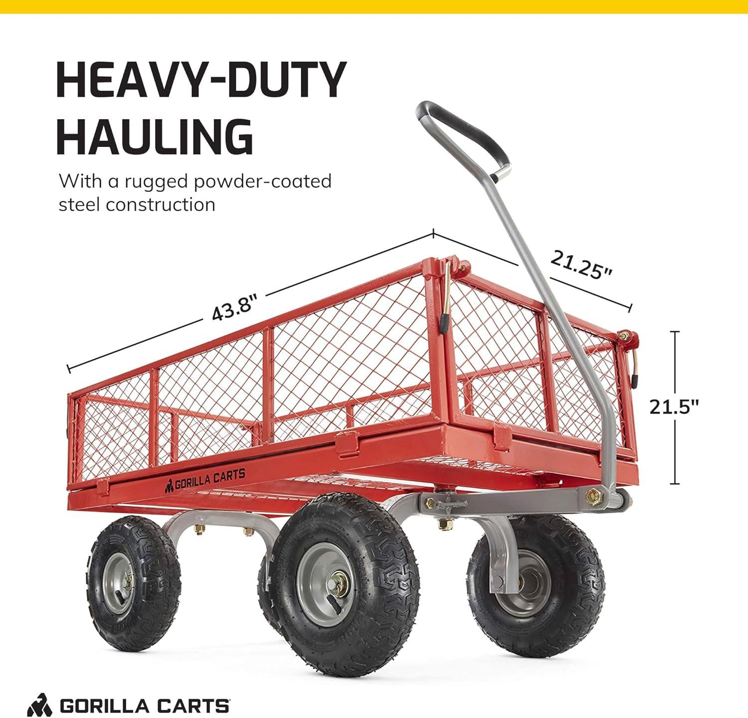 imageGorilla Carts Steel Utility Cart 9 Cu Ft Bed 1200 lb Load Capacity Black  Towable HeavyDuty Outdoor Hauling Wagon with Removable Side Panels for Yard Lawn Garden or LandscapingRed