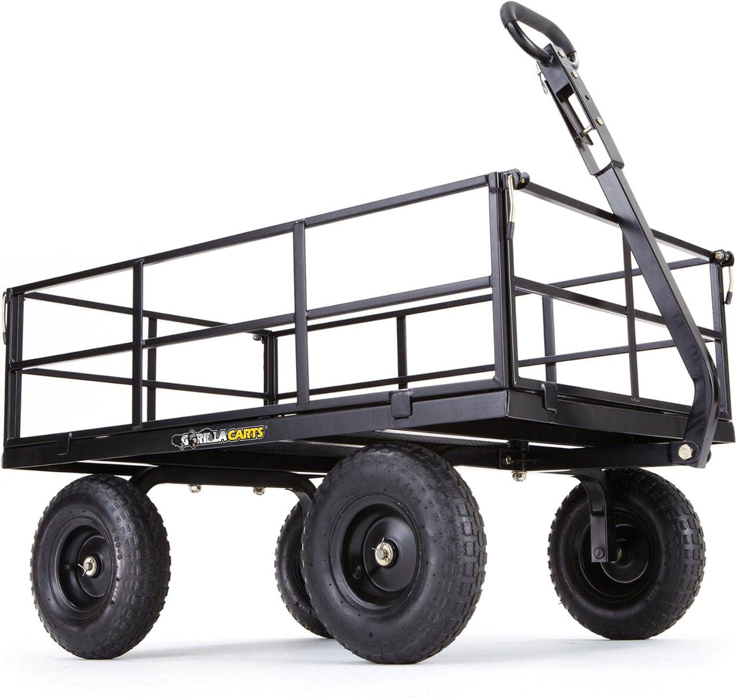 imageGorilla Carts Steel Utility Cart 9 Cu Ft Bed 1200 lb Load Capacity Black  Towable HeavyDuty Outdoor Hauling Wagon with Removable Side Panels for Yard Lawn Garden or LandscapingBlack