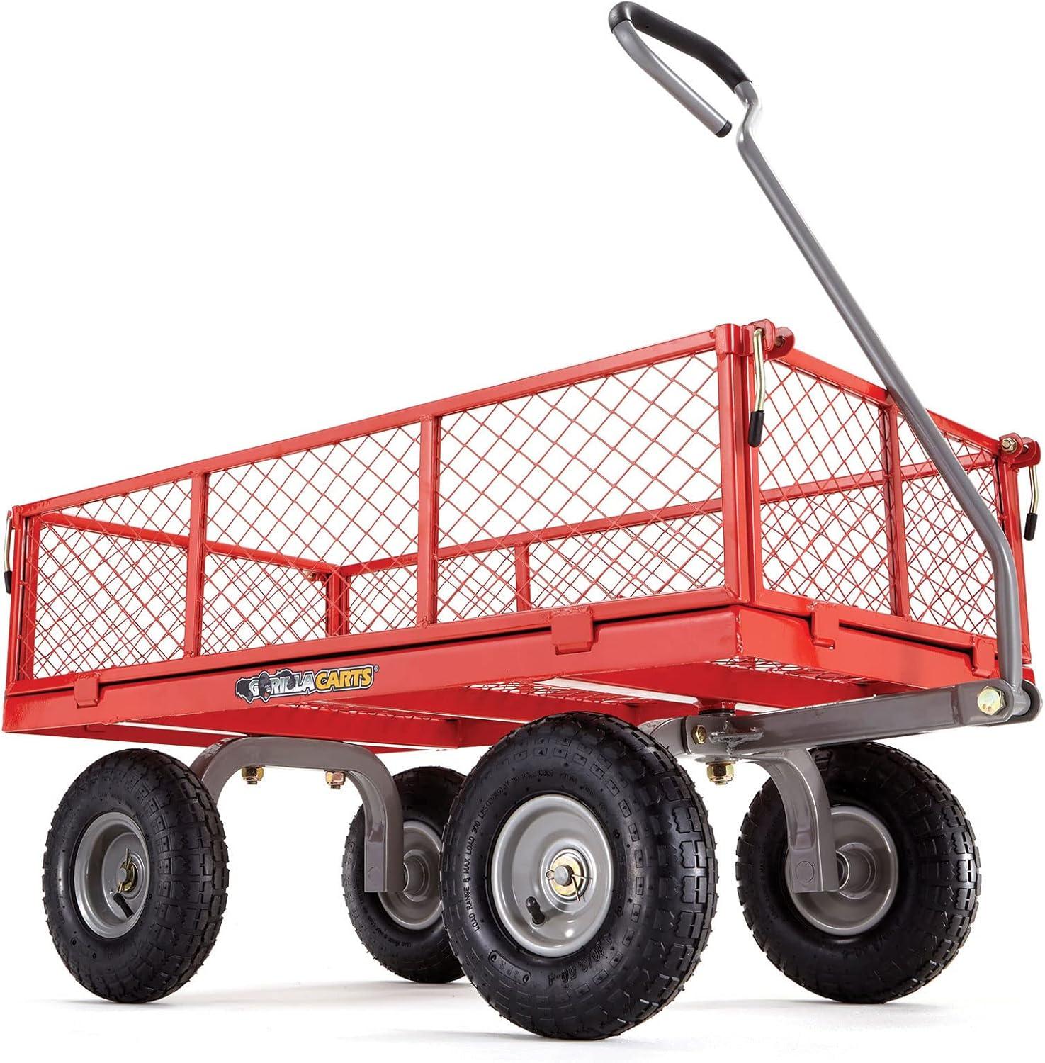 imageGorilla Carts Steel Utility Cart 9 Cu Ft Bed 1200 lb Load Capacity Black  Towable HeavyDuty Outdoor Hauling Wagon with Removable Side Panels for Yard Lawn Garden or LandscapingRed