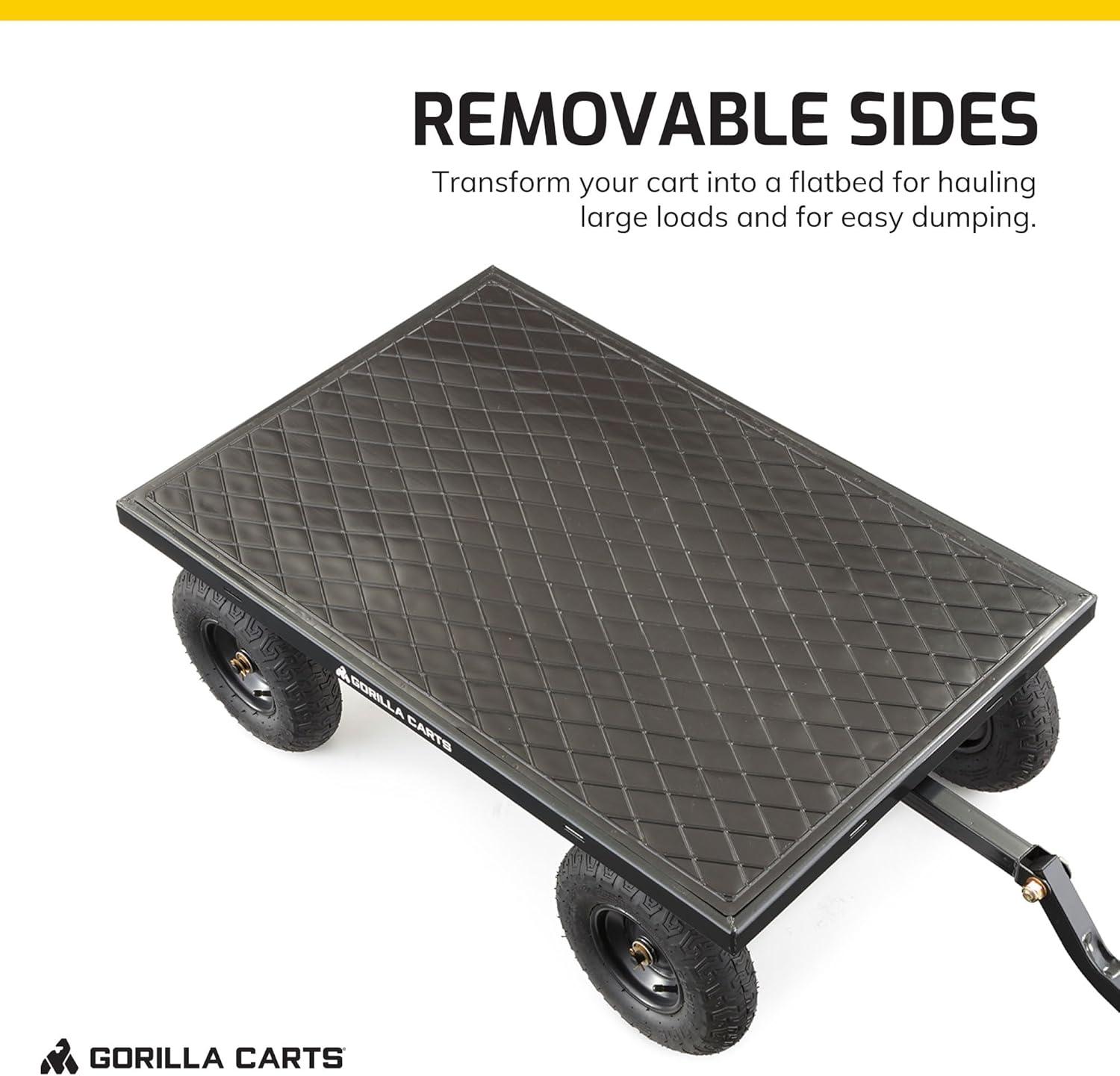 imageGorilla Carts Steel Utility Cart 9 Cu Ft Bed 1200 lb Load Capacity Black  Towable HeavyDuty Outdoor Hauling Wagon with Removable Side Panels for Yard Lawn Garden or LandscapingBlack