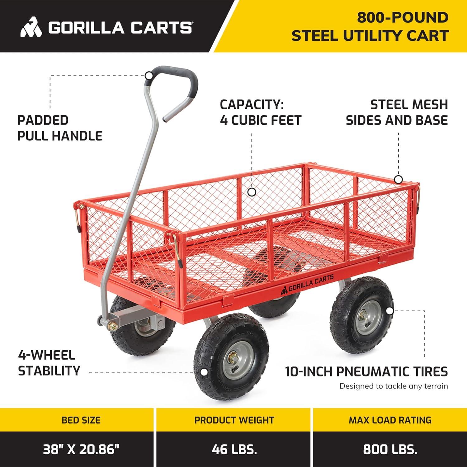 imageGorilla Carts Steel Utility Cart 9 Cu Ft Bed 1200 lb Load Capacity Black  Towable HeavyDuty Outdoor Hauling Wagon with Removable Side Panels for Yard Lawn Garden or LandscapingRed