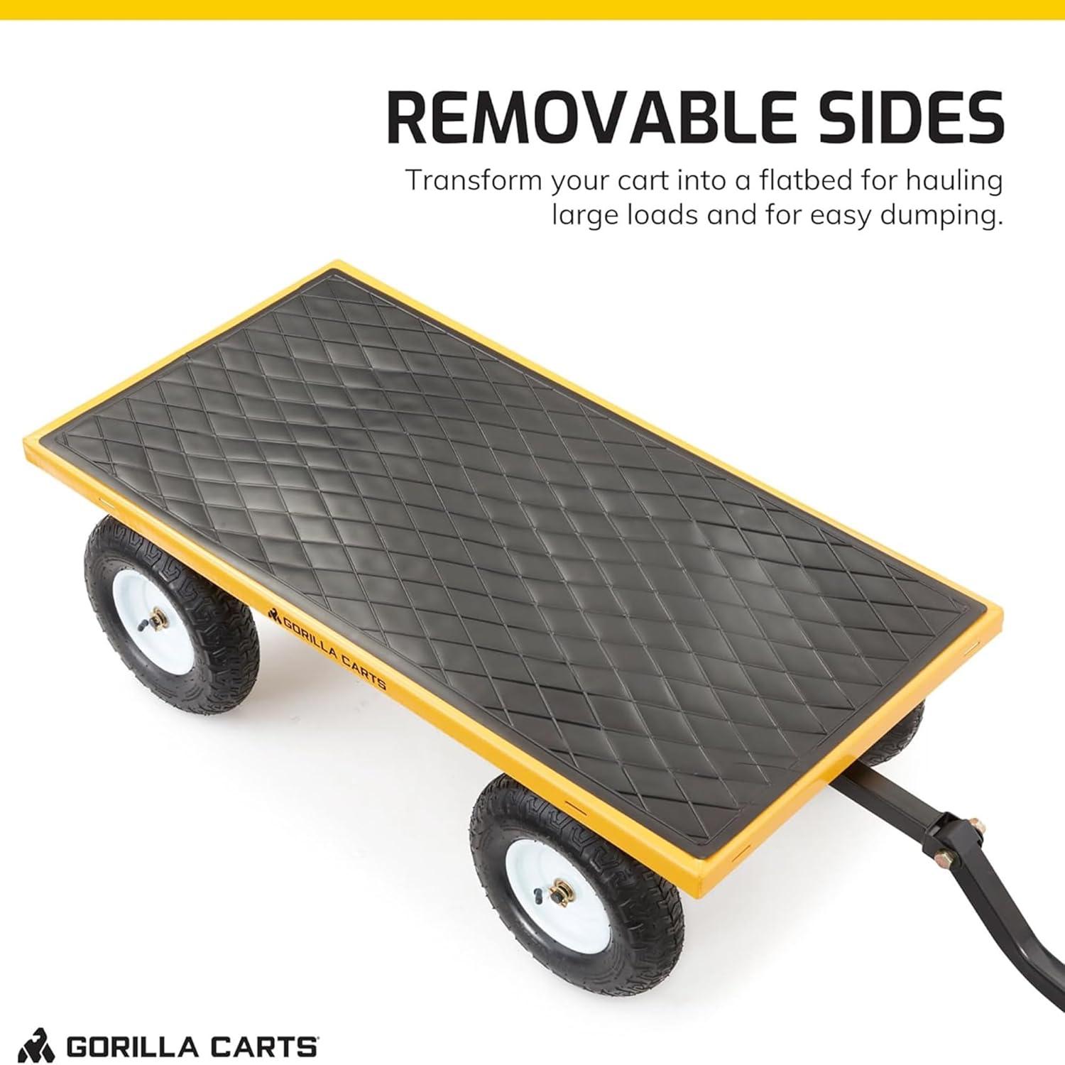 imageGorilla Carts Steel Utility Cart 9 Cu Ft Bed 1200 lb Load Capacity Black  Towable HeavyDuty Outdoor Hauling Wagon with Removable Side Panels for Yard Lawn Garden or LandscapingYellow