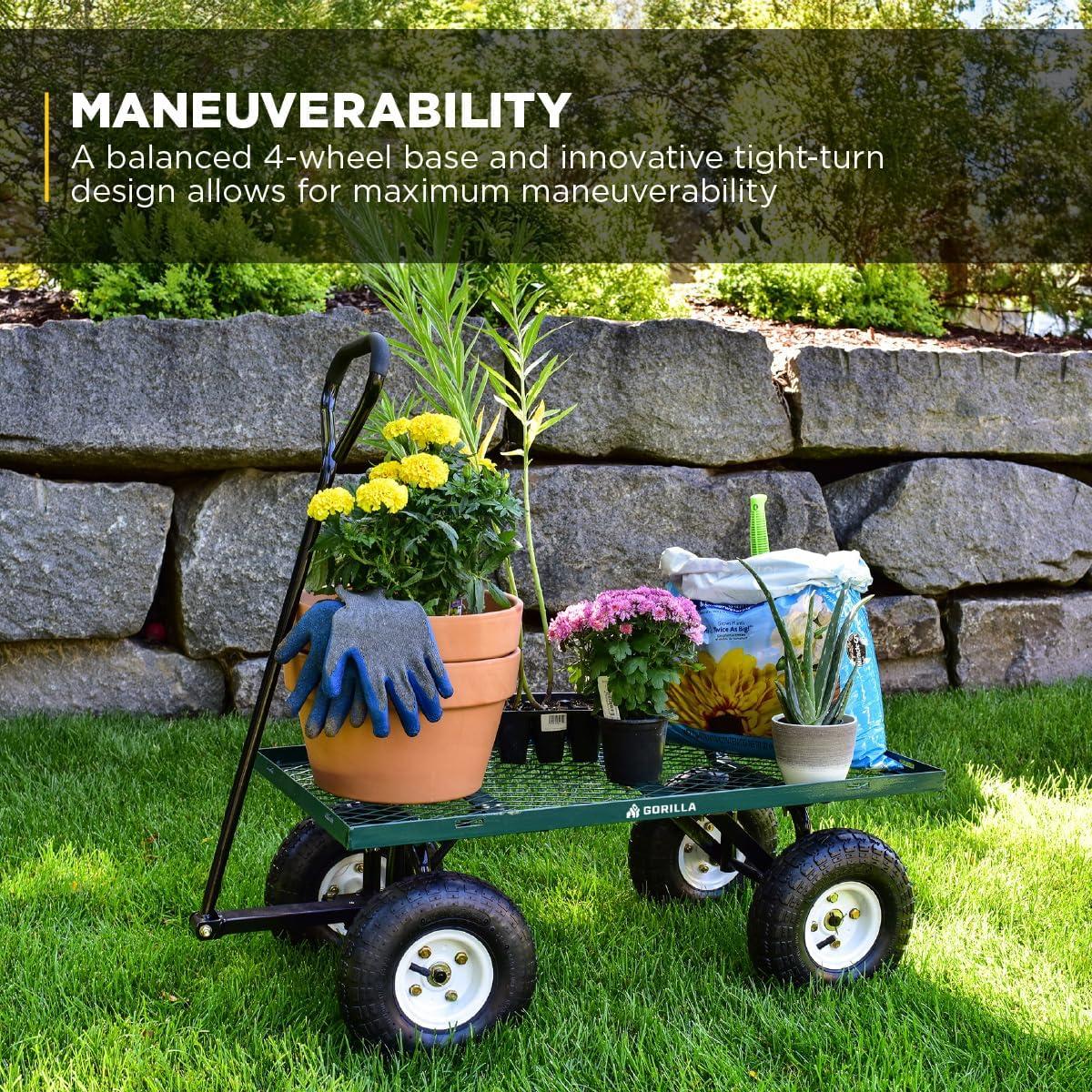 imageGorilla Carts Steel Utility Cart 9 Cu Ft Bed 1200 lb Load Capacity Black  Towable HeavyDuty Outdoor Hauling Wagon with Removable Side Panels for Yard Lawn Garden or LandscapingGreen
