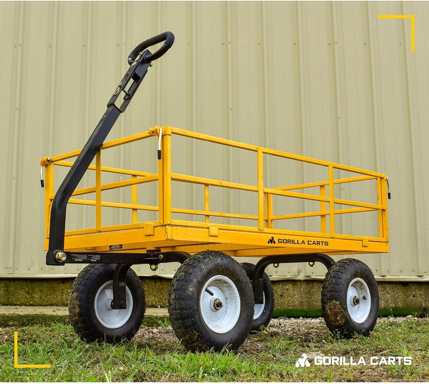 imageGorilla Carts Steel Utility Cart 9 Cu Ft Bed 1200 lb Load Capacity Black  Towable HeavyDuty Outdoor Hauling Wagon with Removable Side Panels for Yard Lawn Garden or LandscapingYellow