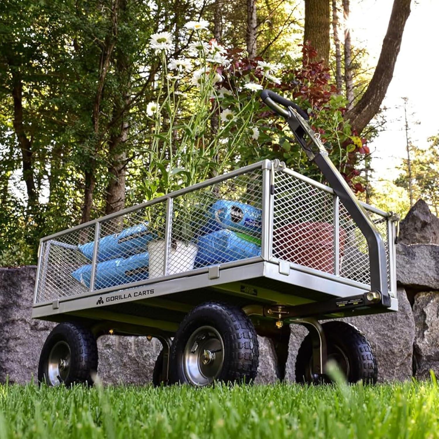 imageGorilla Carts Steel Utility Cart 9 Cu Ft Bed 1200 lb Load Capacity Black  Towable HeavyDuty Outdoor Hauling Wagon with Removable Side Panels for Yard Lawn Garden or LandscapingGray