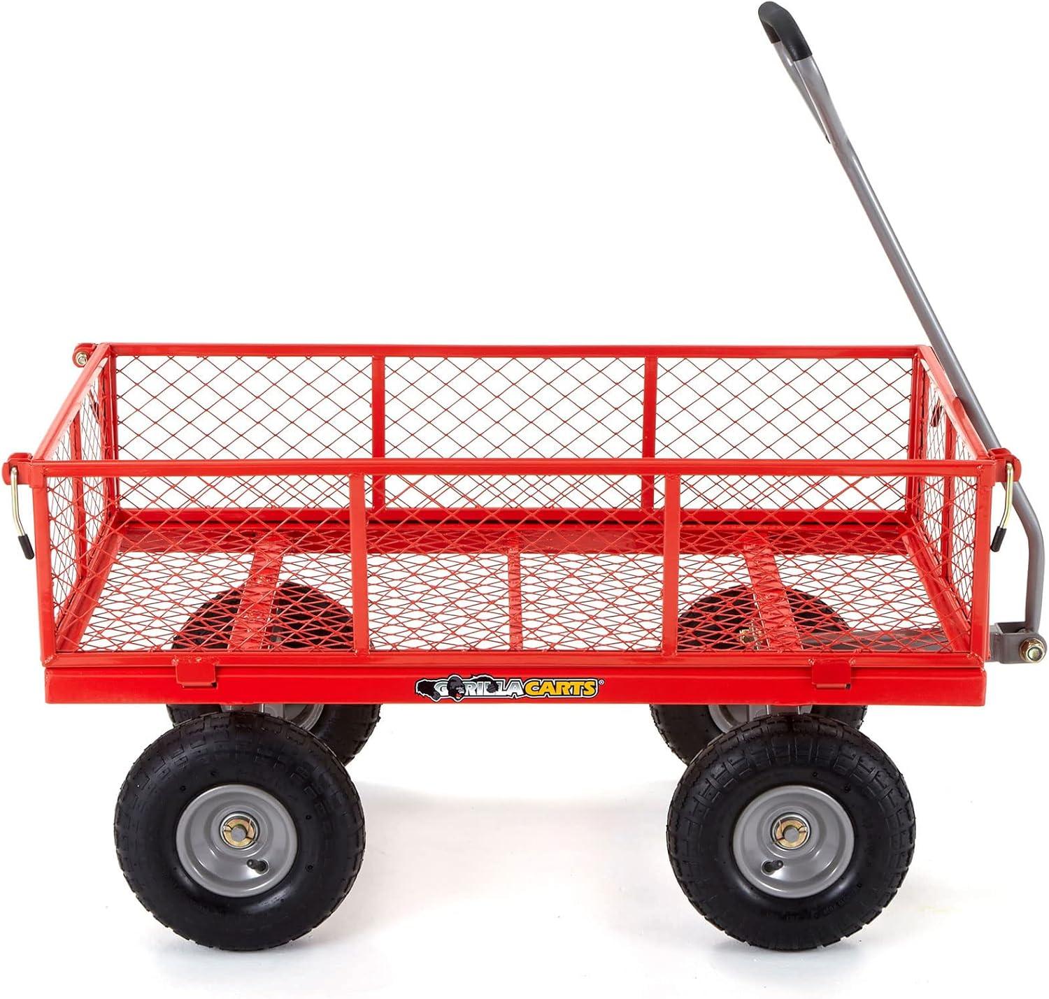 imageGorilla Carts Steel Utility Cart 9 Cu Ft Bed 1200 lb Load Capacity Black  Towable HeavyDuty Outdoor Hauling Wagon with Removable Side Panels for Yard Lawn Garden or LandscapingRed