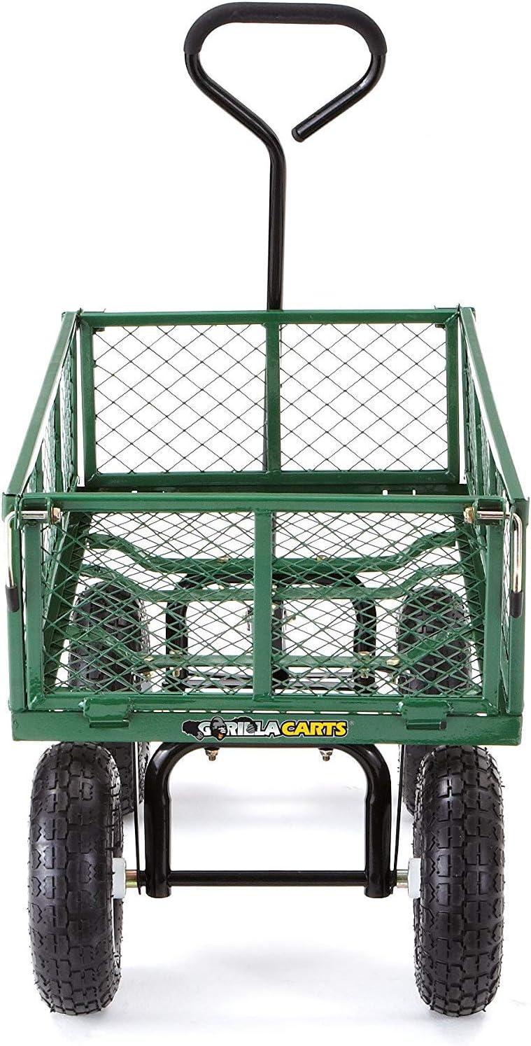 imageGorilla Carts Steel Utility Cart 9 Cu Ft Bed 1200 lb Load Capacity Black  Towable HeavyDuty Outdoor Hauling Wagon with Removable Side Panels for Yard Lawn Garden or LandscapingGreen