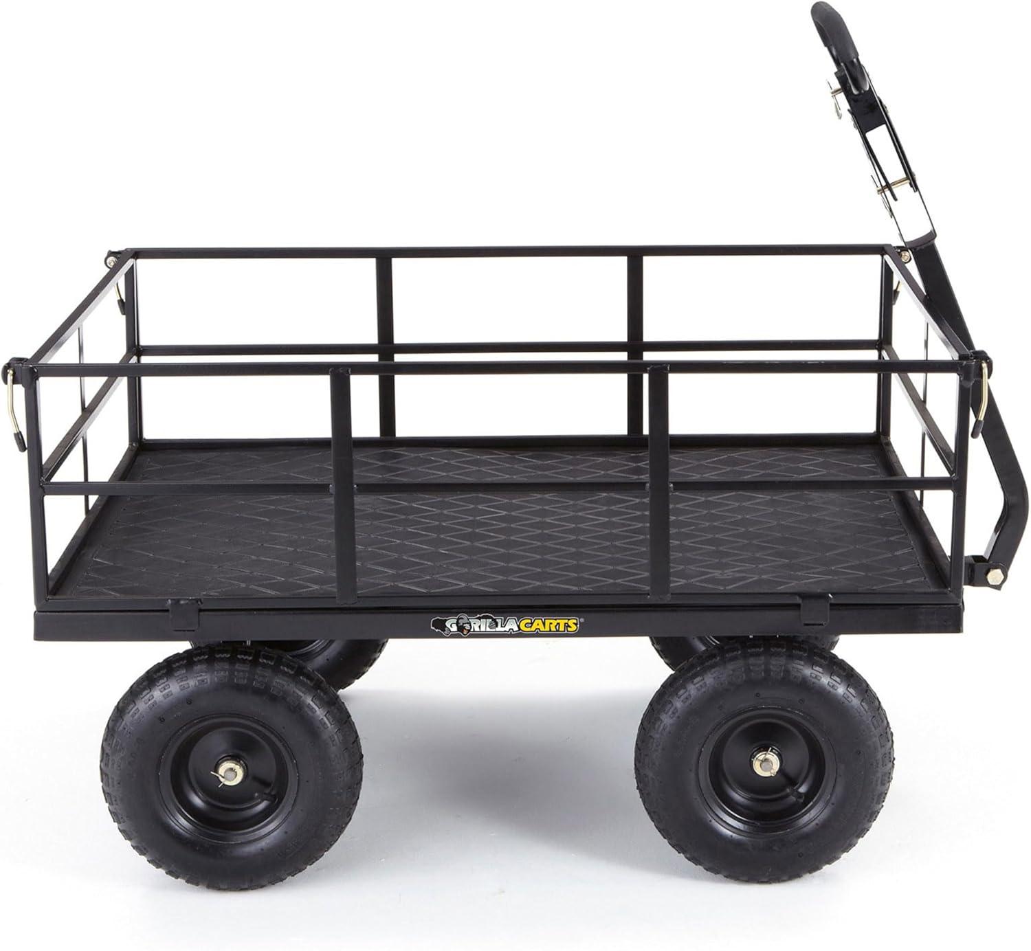 imageGorilla Carts Steel Utility Cart 9 Cu Ft Bed 1200 lb Load Capacity Black  Towable HeavyDuty Outdoor Hauling Wagon with Removable Side Panels for Yard Lawn Garden or LandscapingBlack