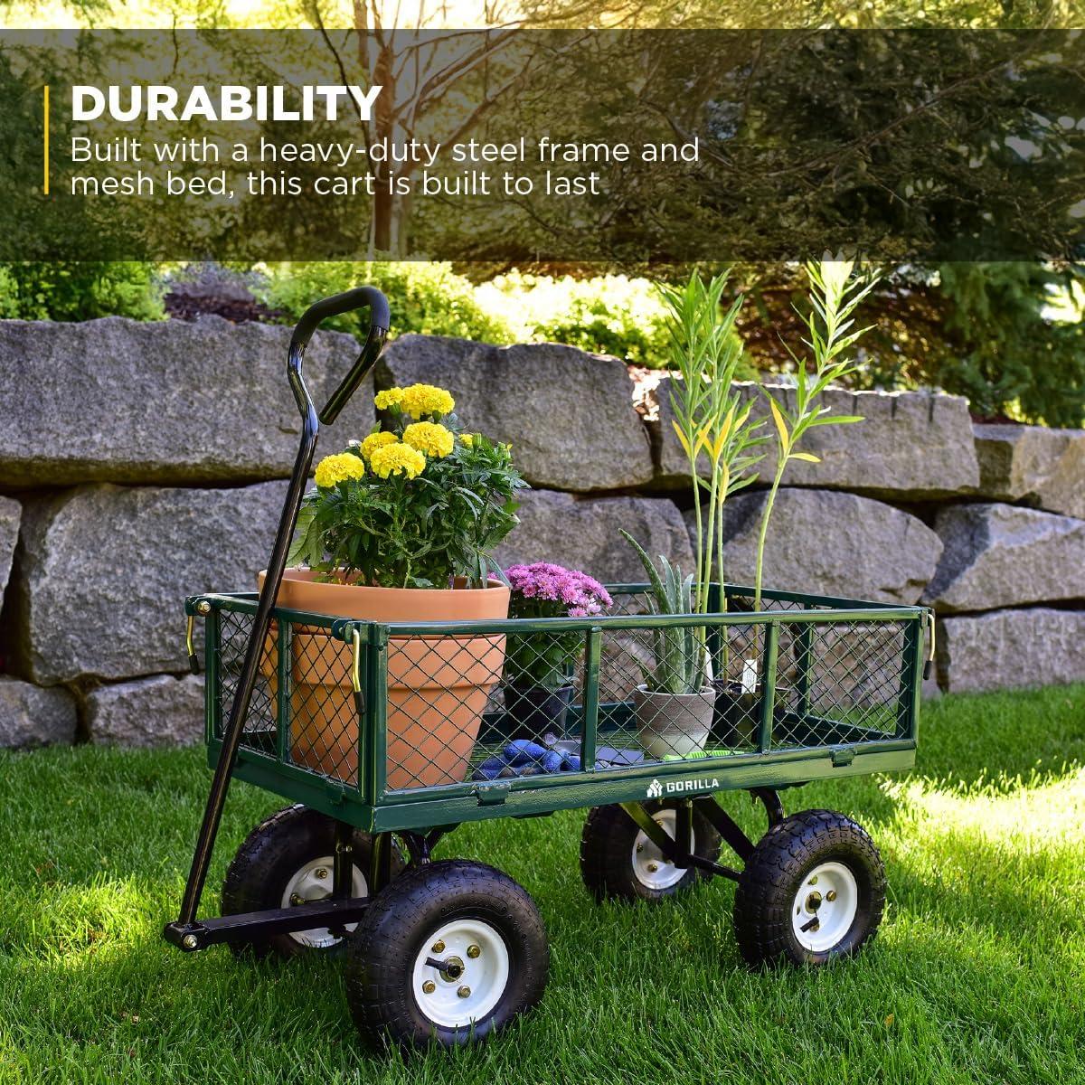 imageGorilla Carts Steel Utility Cart 9 Cu Ft Bed 1200 lb Load Capacity Black  Towable HeavyDuty Outdoor Hauling Wagon with Removable Side Panels for Yard Lawn Garden or LandscapingGreen