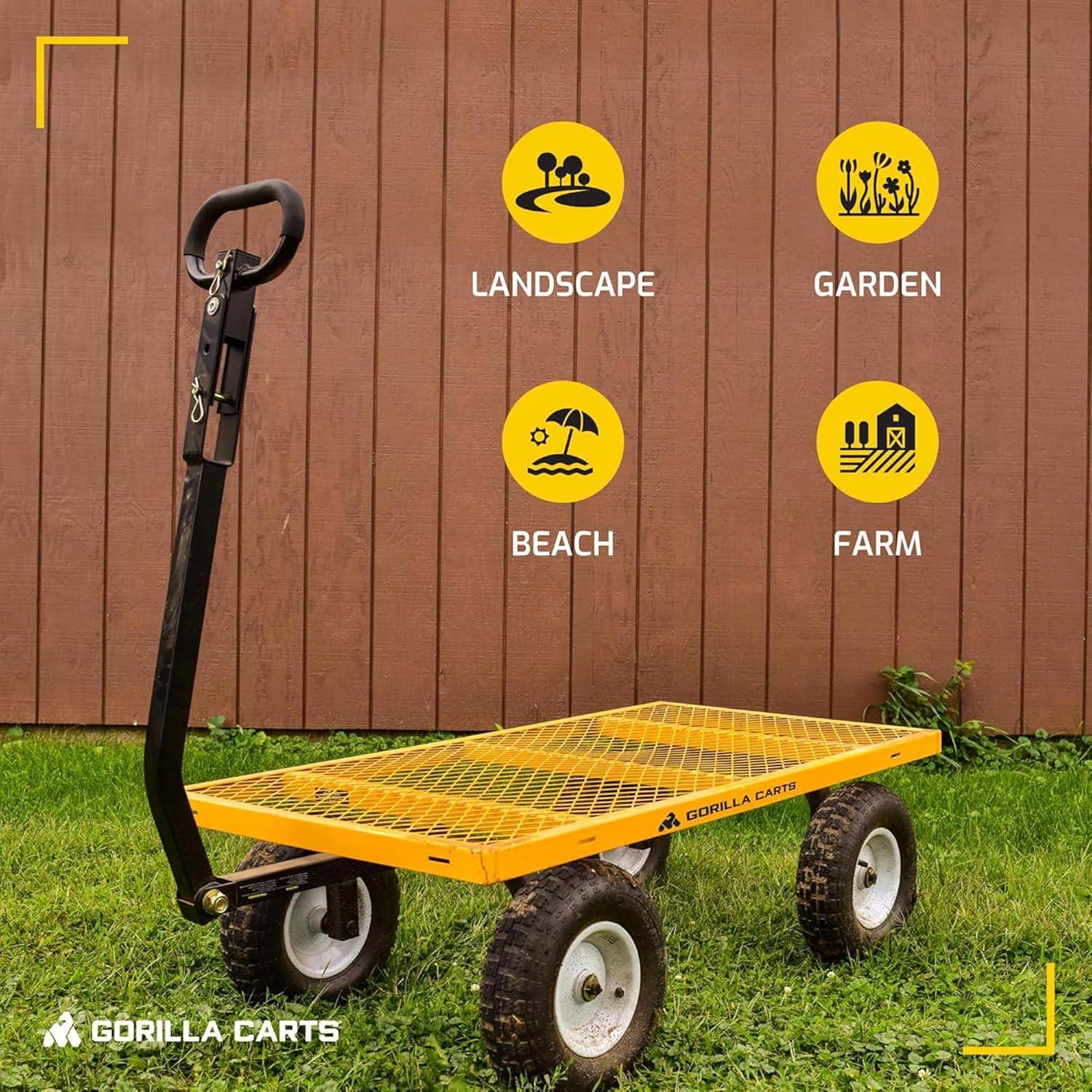 imageGorilla Carts Steel Utility Cart 9 Cu Ft Bed 1200 lb Load Capacity Black  Towable HeavyDuty Outdoor Hauling Wagon with Removable Side Panels for Yard Lawn Garden or LandscapingYellow