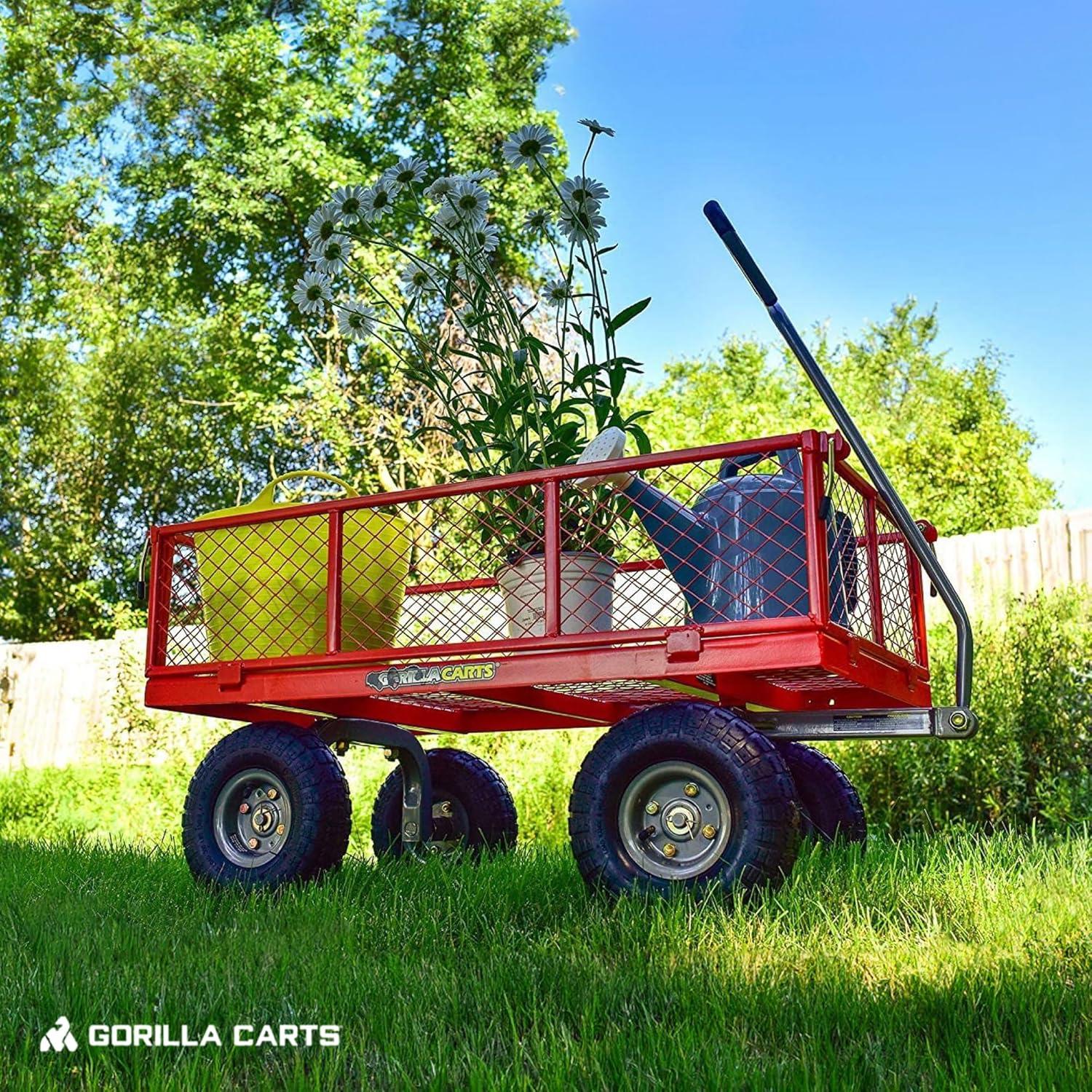 imageGorilla Carts Steel Utility Cart 9 Cu Ft Bed 1200 lb Load Capacity Black  Towable HeavyDuty Outdoor Hauling Wagon with Removable Side Panels for Yard Lawn Garden or LandscapingRed
