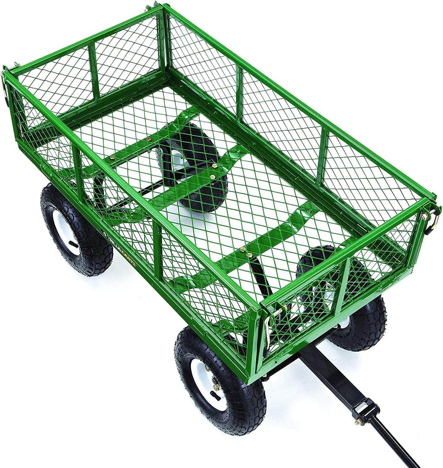 imageGorilla Carts Steel Utility Cart 9 Cu Ft Bed 1200 lb Load Capacity Black  Towable HeavyDuty Outdoor Hauling Wagon with Removable Side Panels for Yard Lawn Garden or LandscapingGreen