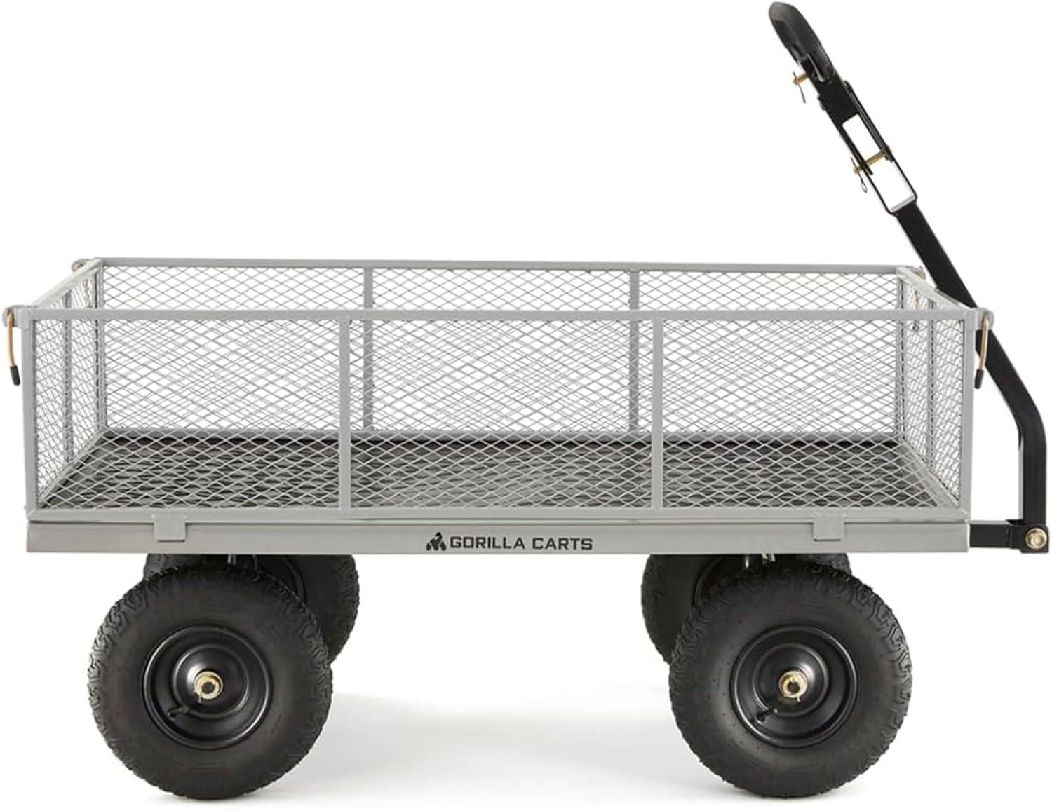 imageGorilla Carts Steel Utility Cart 9 Cu Ft Bed 1200 lb Load Capacity Black  Towable HeavyDuty Outdoor Hauling Wagon with Removable Side Panels for Yard Lawn Garden or LandscapingGray