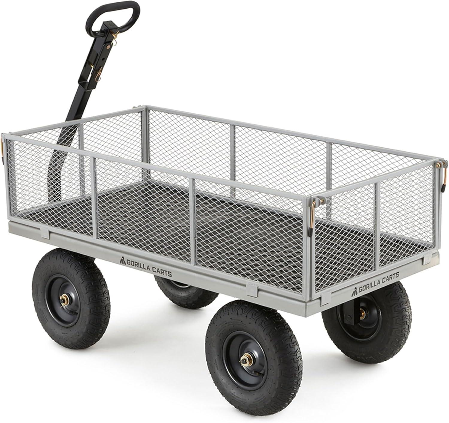 imageGorilla Carts Steel Utility Cart 9 Cu Ft Bed 1200 lb Load Capacity Black  Towable HeavyDuty Outdoor Hauling Wagon with Removable Side Panels for Yard Lawn Garden or LandscapingGray