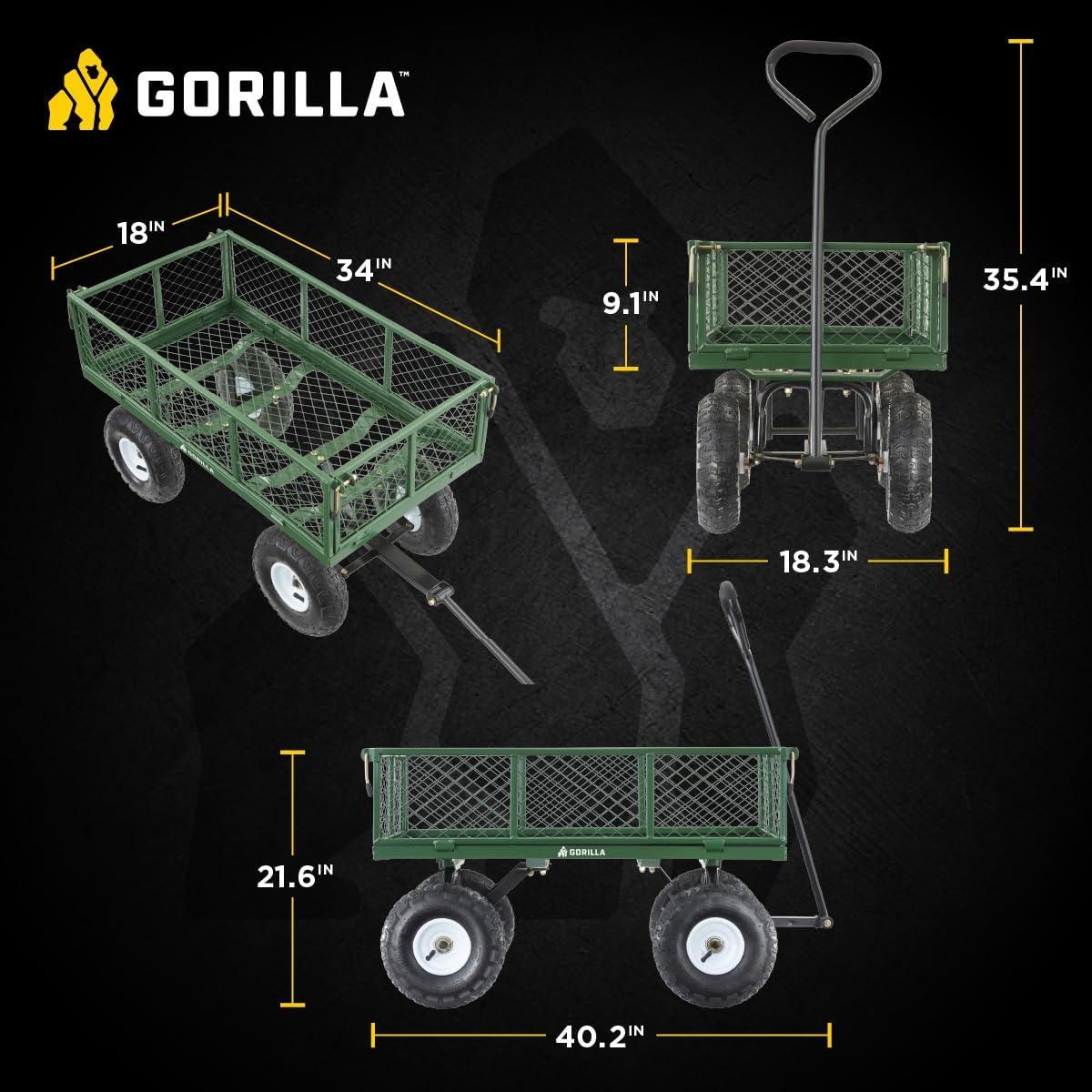 imageGorilla Carts Steel Utility Cart 9 Cu Ft Bed 1200 lb Load Capacity Black  Towable HeavyDuty Outdoor Hauling Wagon with Removable Side Panels for Yard Lawn Garden or LandscapingGreen