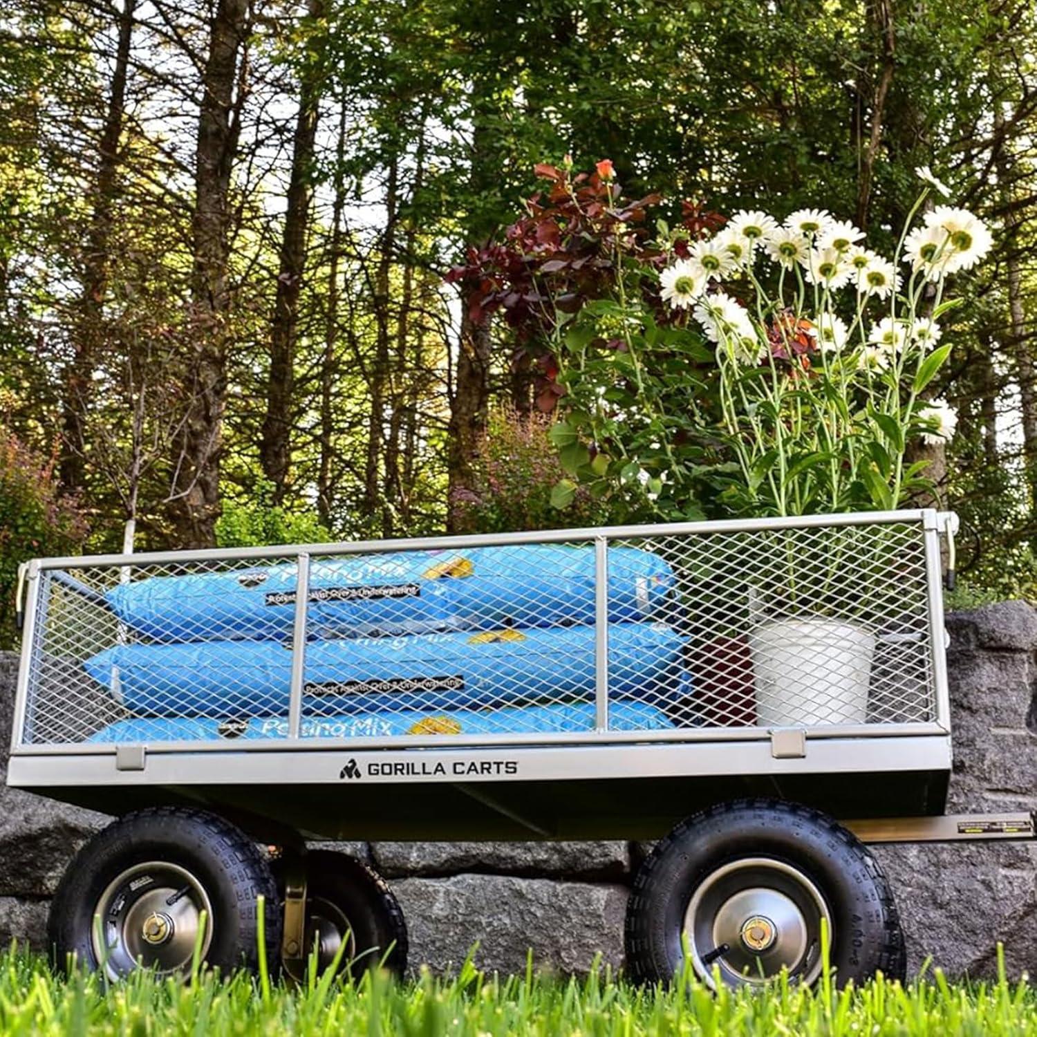 imageGorilla Carts Steel Utility Cart 9 Cu Ft Bed 1200 lb Load Capacity Black  Towable HeavyDuty Outdoor Hauling Wagon with Removable Side Panels for Yard Lawn Garden or LandscapingGray
