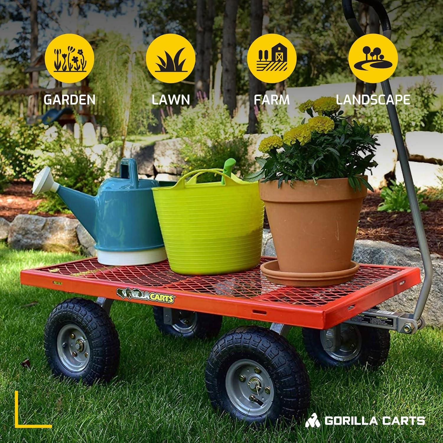 imageGorilla Carts Steel Utility Cart 9 Cu Ft Bed 1200 lb Load Capacity Black  Towable HeavyDuty Outdoor Hauling Wagon with Removable Side Panels for Yard Lawn Garden or LandscapingRed