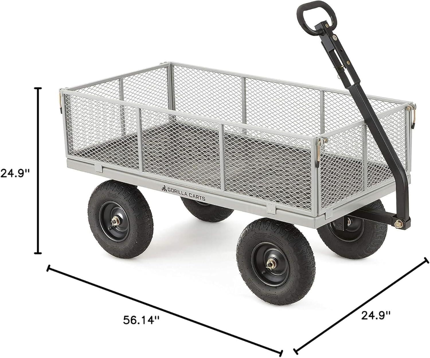 imageGorilla Carts Steel Utility Cart 9 Cu Ft Bed 1200 lb Load Capacity Black  Towable HeavyDuty Outdoor Hauling Wagon with Removable Side Panels for Yard Lawn Garden or LandscapingGray