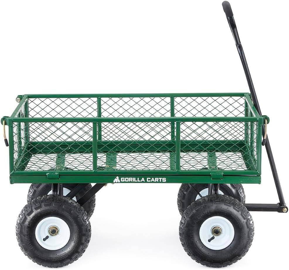 imageGorilla Carts Steel Utility Cart 9 Cu Ft Bed 1200 lb Load Capacity Black  Towable HeavyDuty Outdoor Hauling Wagon with Removable Side Panels for Yard Lawn Garden or LandscapingGreen