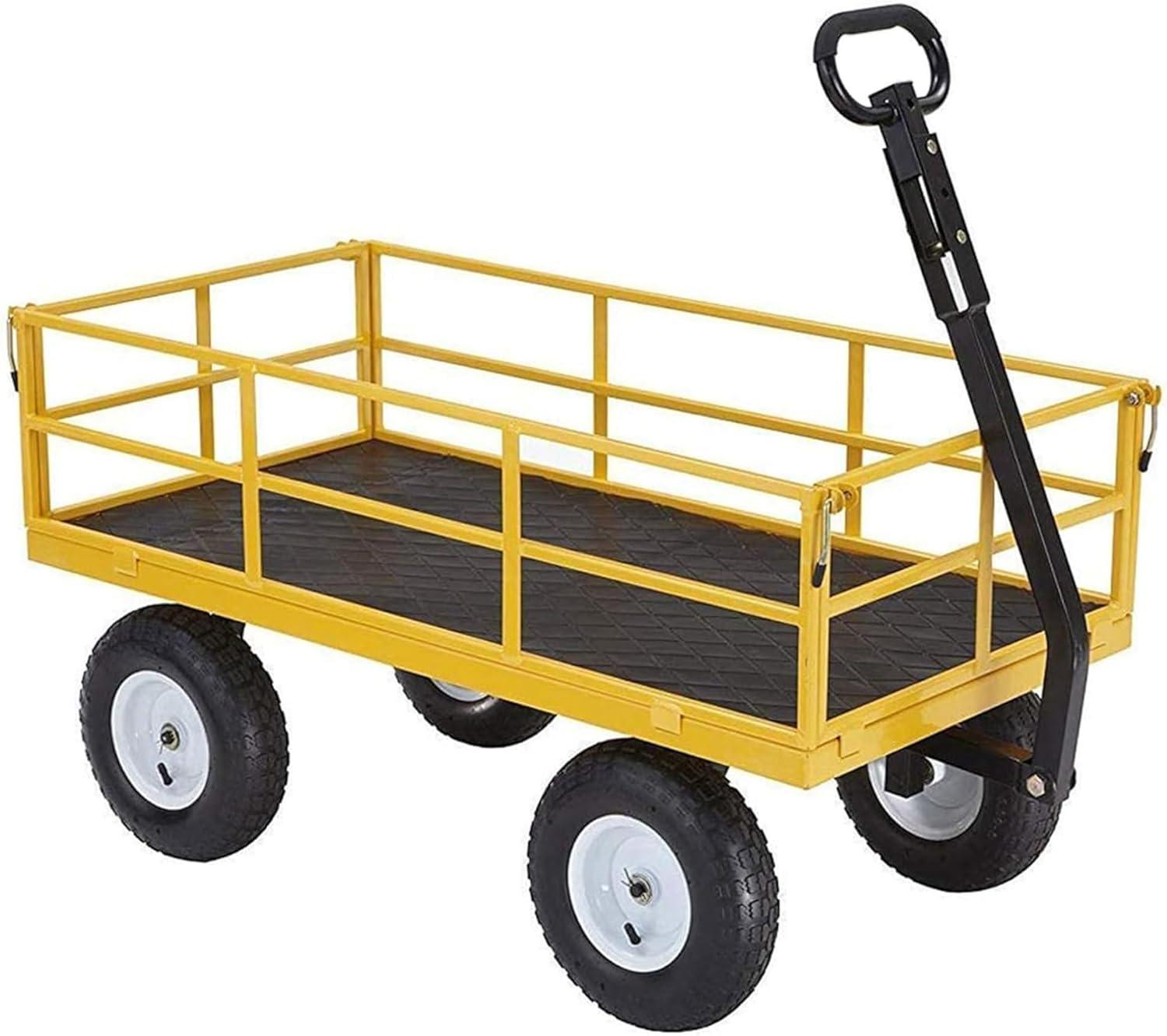 imageGorilla Carts Steel Utility Cart 9 Cu Ft Bed 1200 lb Load Capacity Black  Towable HeavyDuty Outdoor Hauling Wagon with Removable Side Panels for Yard Lawn Garden or LandscapingYellow
